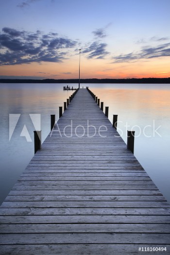 Picture of Lake at Sunset Long Wooden Pier